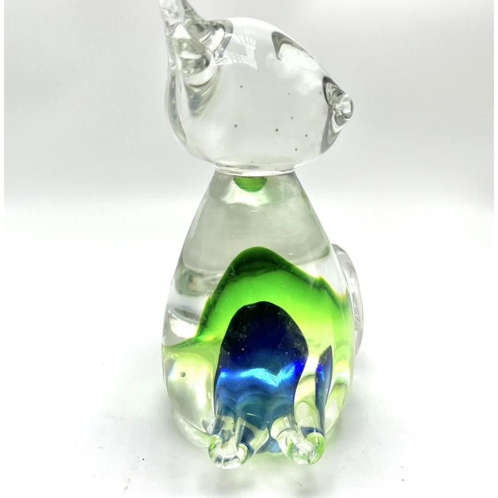 Pier 1 Large Blue and Green Glass Cat Sommerso with a Wonderful Curling Tail